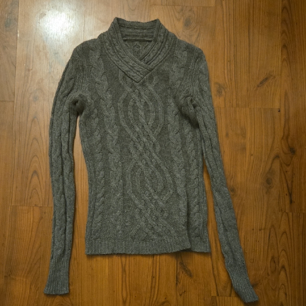 100% Cashmere Saks Fifth Avenue Charcoal Cable Knit Turtleneck Sweater Size S